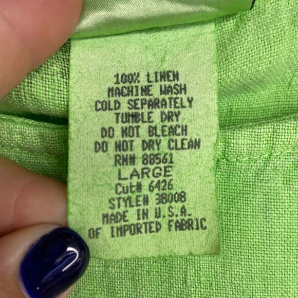 Vintage Floral Linen Dyed Lime Green Dress - Picture 3 of 6